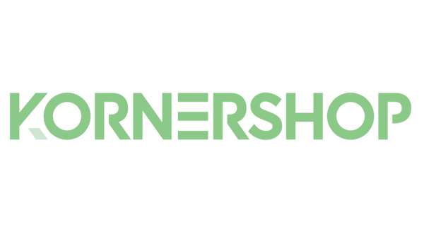 Logo da loja Korner Shop na cor verde e em fonte quadrada simples