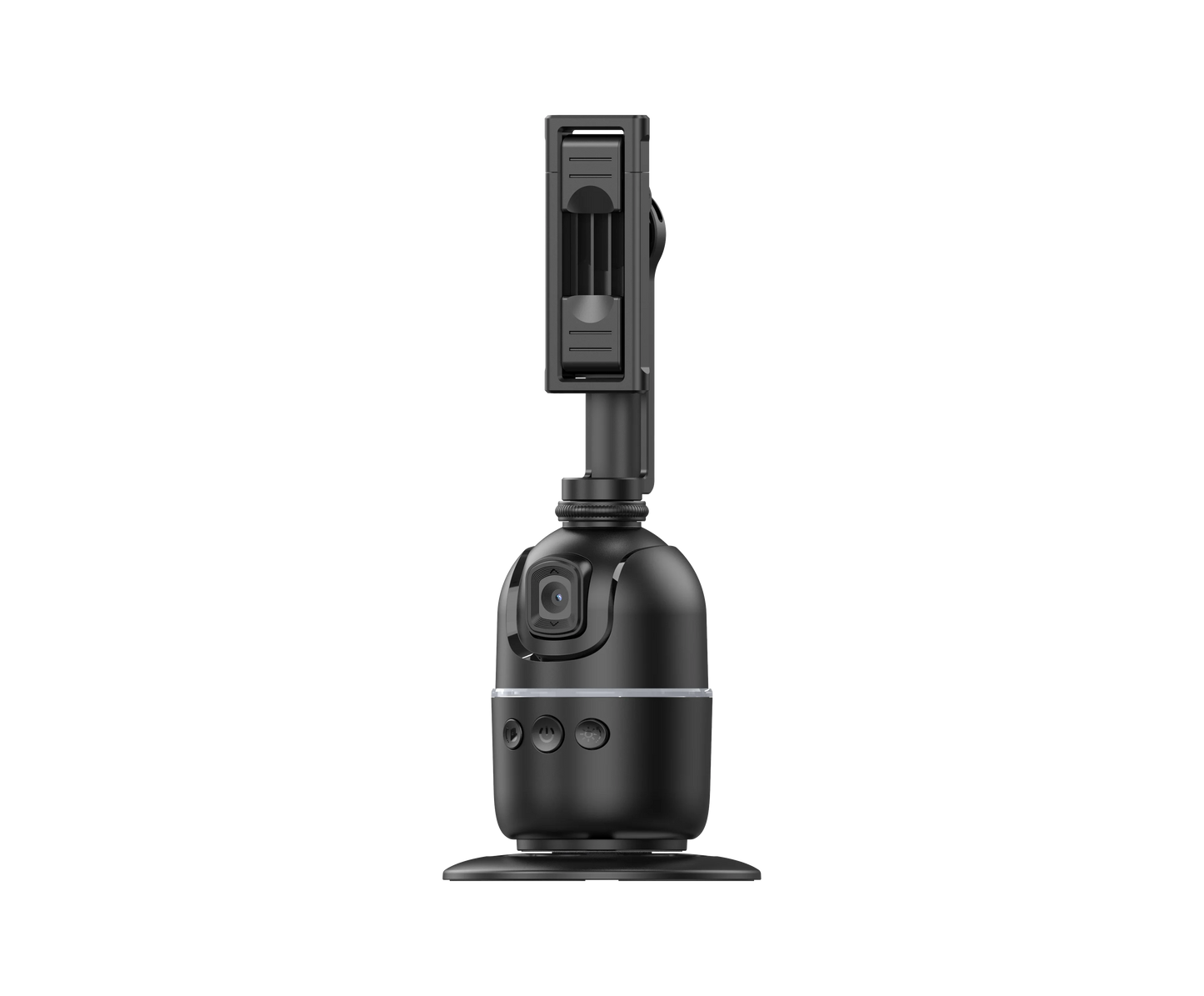 Câmera 360º portátil preta com controle remoto, ideal para gravações e transmissões ao vivo, com estabilidade e qualidade profissional.