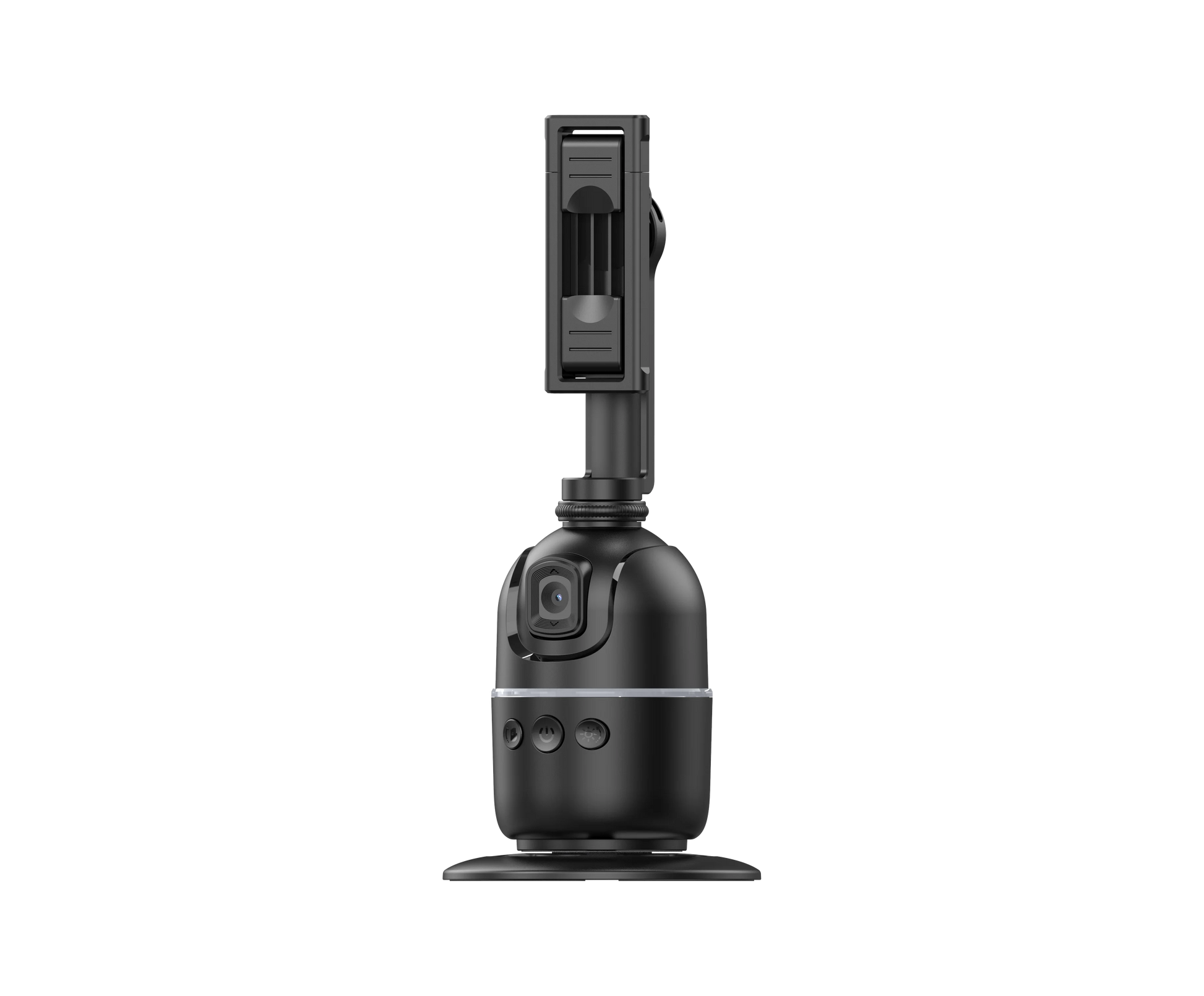 Câmera 360º portátil preta com controle remoto, ideal para gravações e transmissões ao vivo, com estabilidade e qualidade profissional.