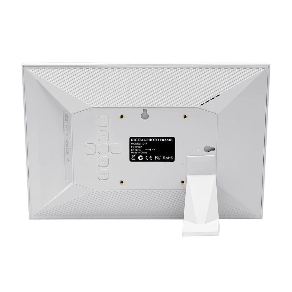 Tela de quadro em branco para fotos digitais, com suporte ajustável na parte de trás.