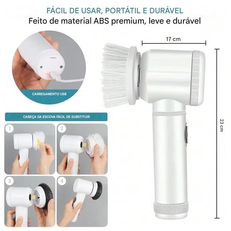 Imagem de escova de limpeza portátil feita de material ABS premium, resistente e leve, com carregamento USB, fácil de substituir a cabeça da escova e ideal para uso doméstico.