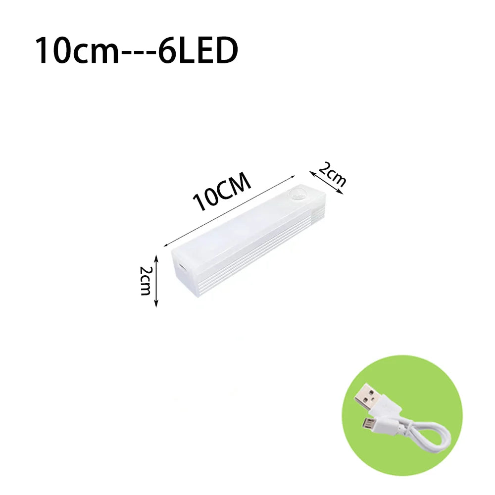 Luminária LED portátil de 10cm de comprimento, com 6 LEDs, fácil de usar para iluminação de emergência ou ambientes internos.