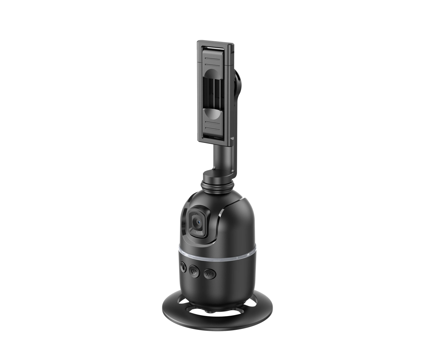 Suporte de câmera móvel com design avançado e recurso de rotação automática, ideal para gravação inteligente em ambientes diversos.
